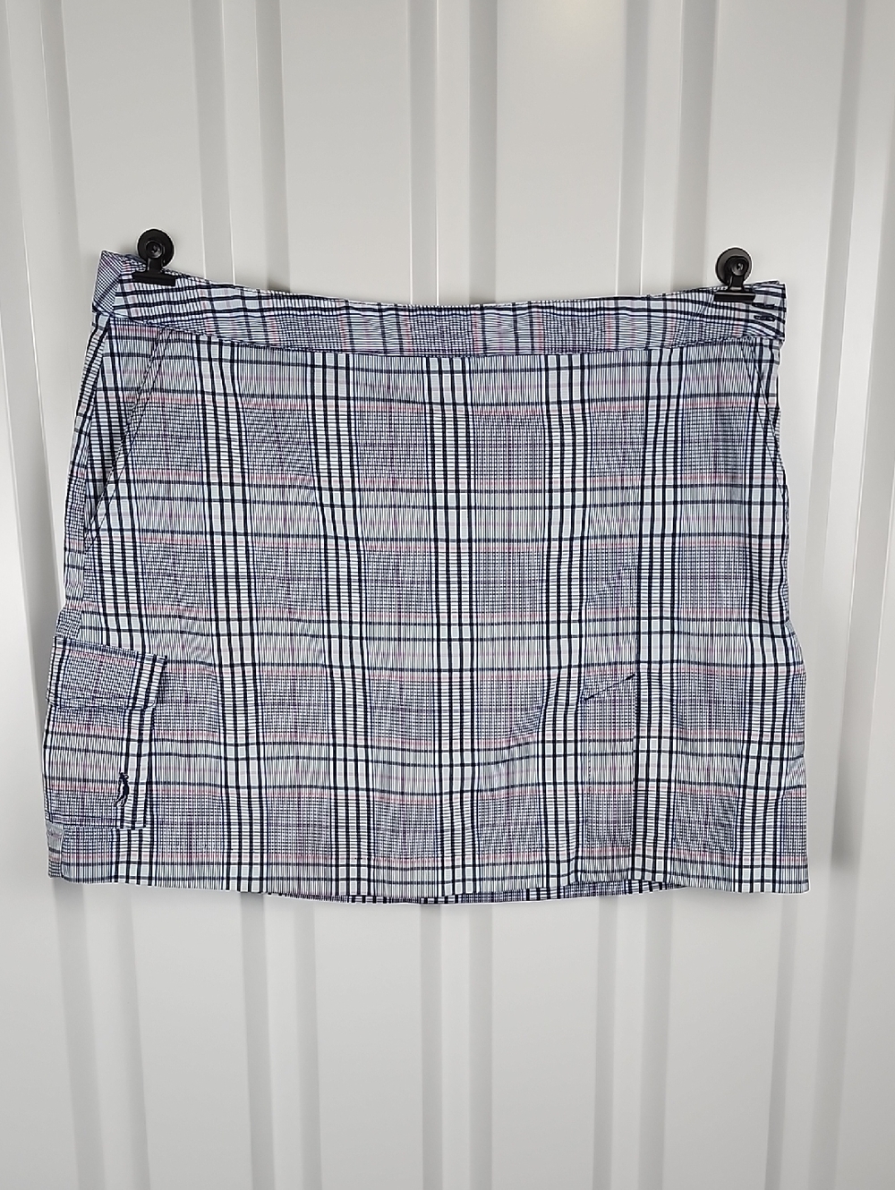 Izod Golf Women's Plaid Golf Skort Cool FX Navy & White Size 16 Straight Pockets
